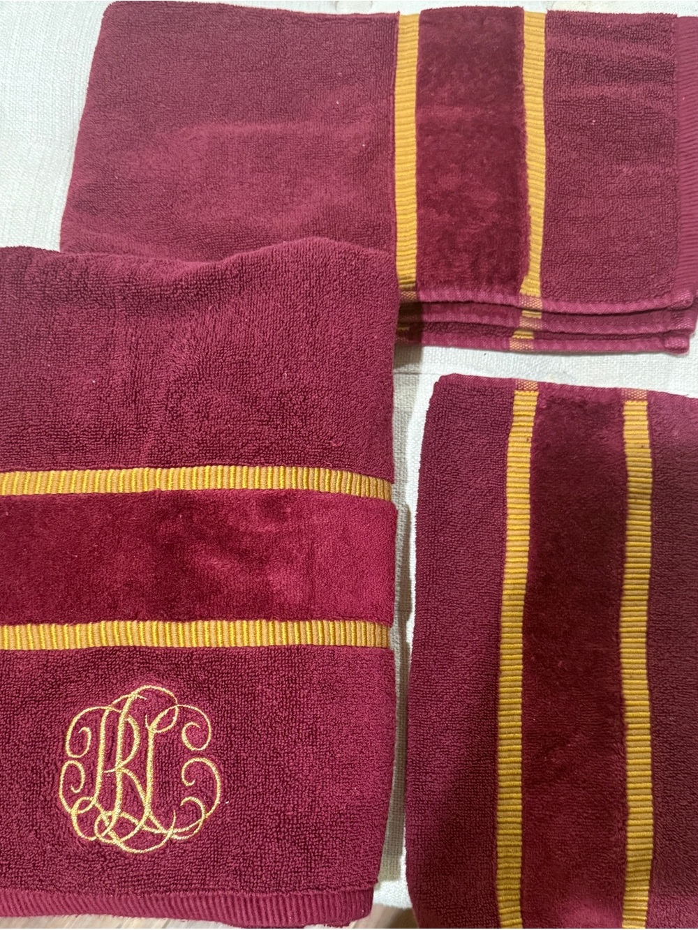 Monogrammed Burgundy and Gold Bath Towel Set - Luxury Home Accents